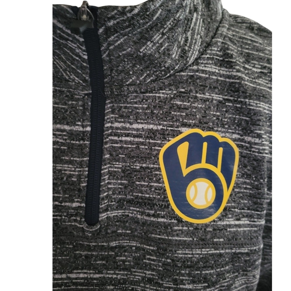 Majestic Milwaukee Brewers MLB Quarter Zip Pullover Shirt Grey Mens Large New - Picture 3 of 6